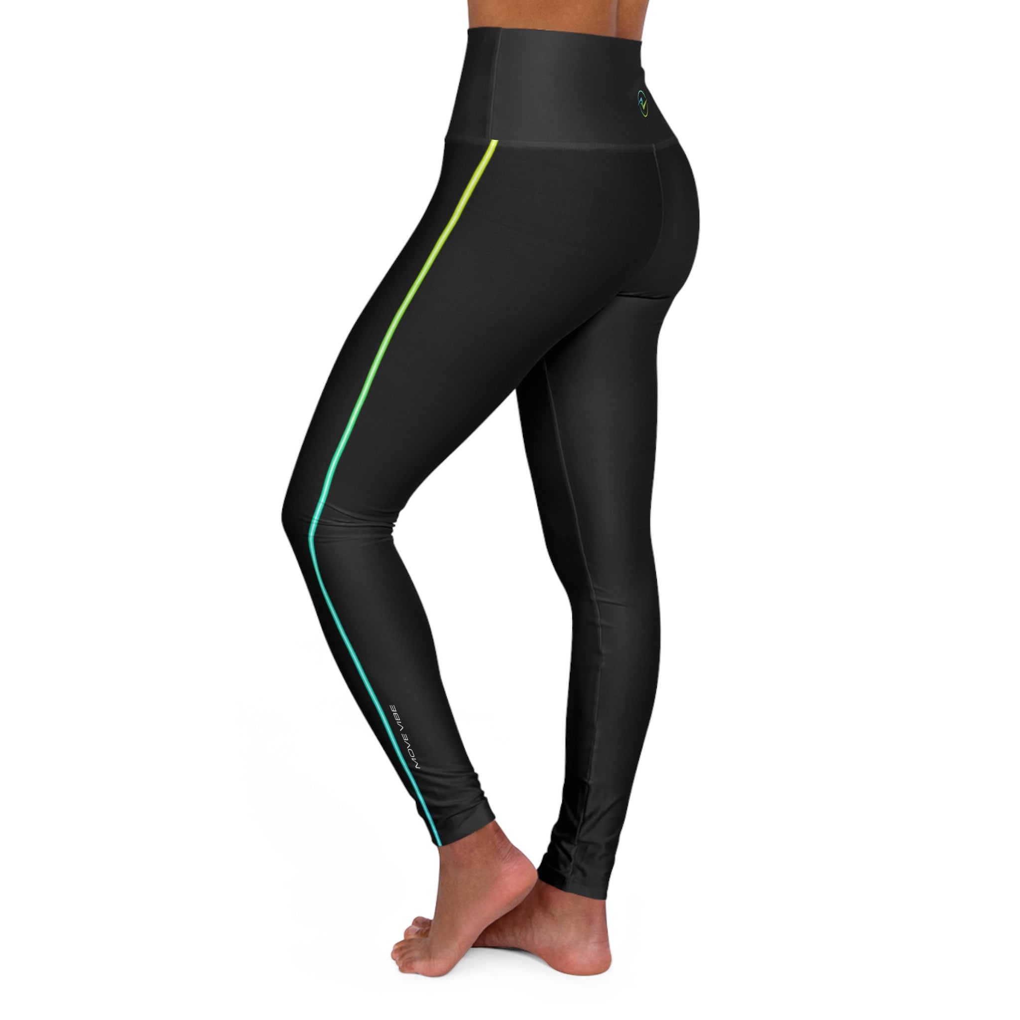 High-Waist Yoga Leggings — Black Activewear -Move Vibe wordmark with Energy line