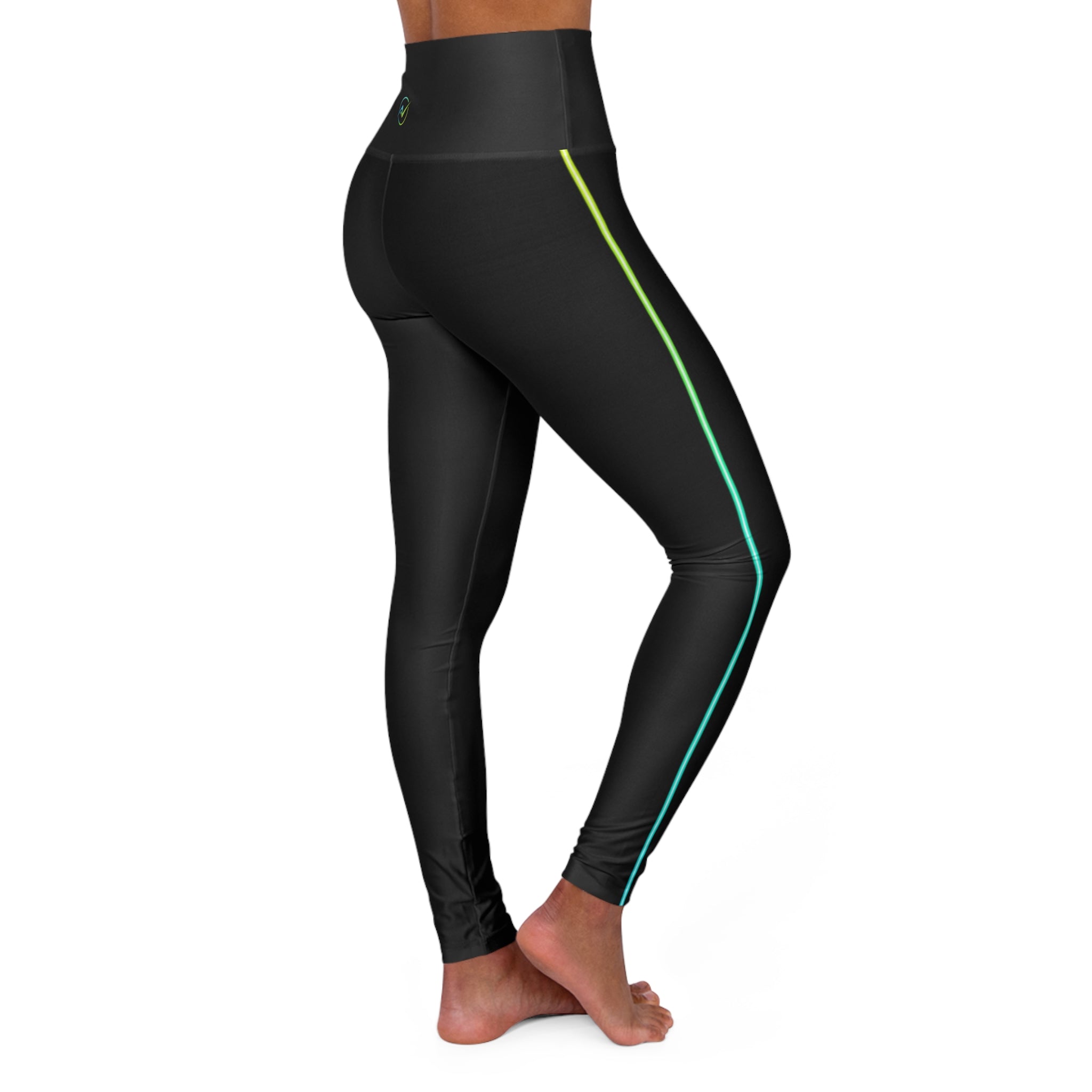 High-Waist Yoga Leggings — Black Activewear -Move Vibe wordmark with Energy line