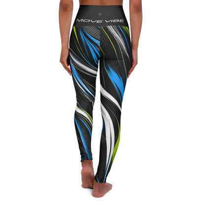 High-Waisted Yoga Leggings — Move Vibe Blue & Lime Swirl All-Over Print
