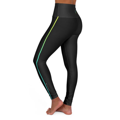 High-Waist Yoga Leggings — Black Activewear -Move Vibe wordmark with Energy line