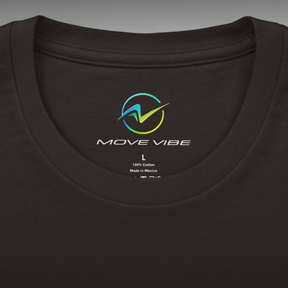 Move Vibe black crew neck cotton t-shirt featuring a printed brand logo on the inner collar label