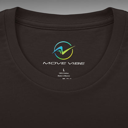 Move Vibe black crew neck cotton t-shirt featuring a printed brand logo on the inner collar label
