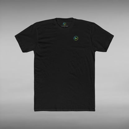 Move Vibe black unisex crew neck cotton t-shirt with a small circular logo on the left chest