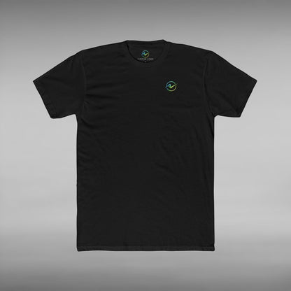 Move Vibe black unisex crew neck cotton t-shirt with a small circular logo on the left chest