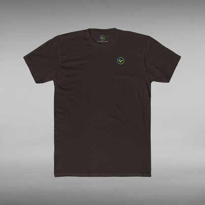 Move Vibe unisex black crew neck cotton t-shirt with a small circular logo on the left chest