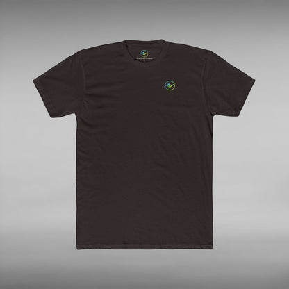Move Vibe unisex black crew neck cotton t-shirt with a small circular logo on the left chest