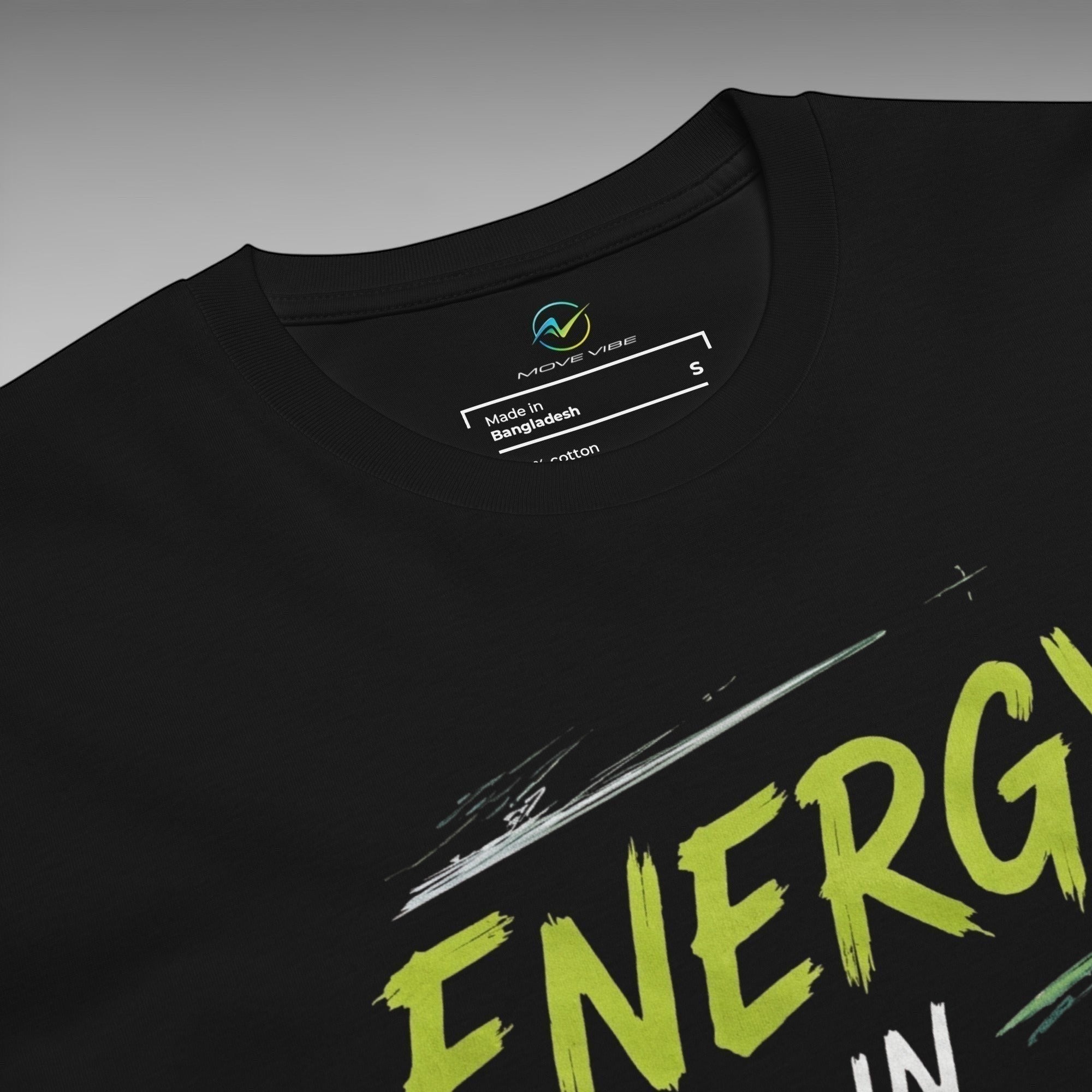 Move Vibe black premium cotton crew neck t-shirt featuring Energy In Motion graphic print