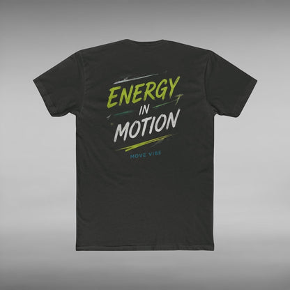 Move Vibe black unisex crew neck cotton t-shirt with Energy in Motion graphic print on the back
