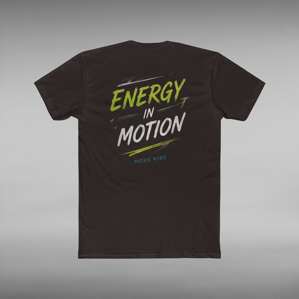 Move Vibe black unisex crew neck cotton t-shirt featuring Energy in Motion graphic print on the back