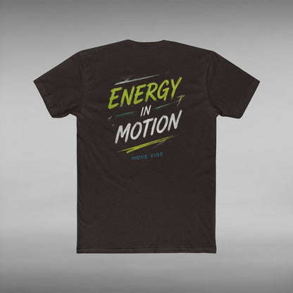 Move Vibe black unisex crew neck cotton t-shirt featuring Energy in Motion graphic print on the back