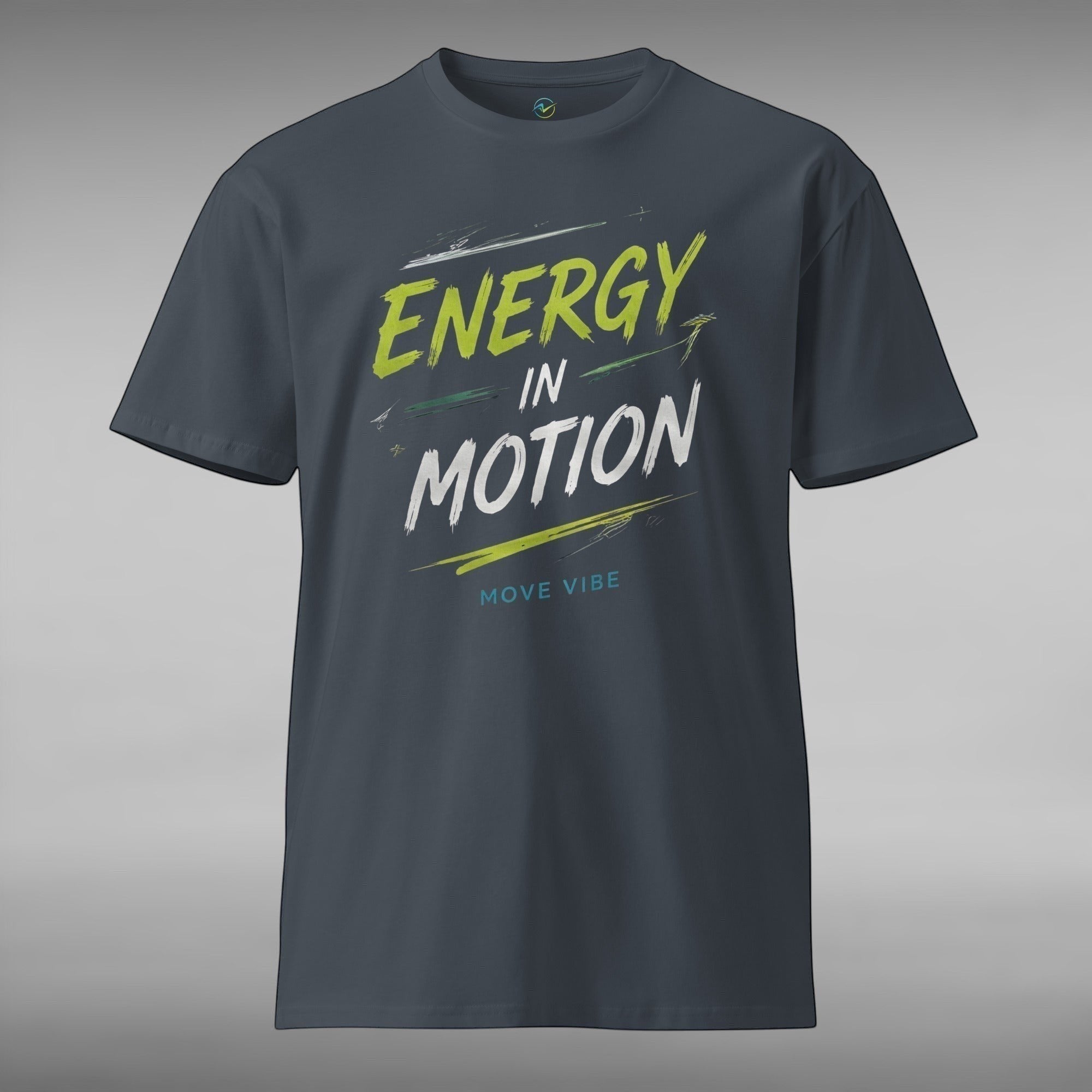 Move Vibe unisex premium crew neck t-shirt in charcoal grey with Energy In Motion graphic print