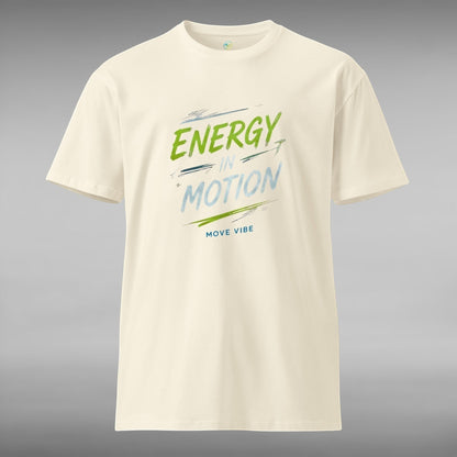Move Vibe unisex cream combed cotton crew neck t-shirt featuring Energy In Motion graphic print on the front