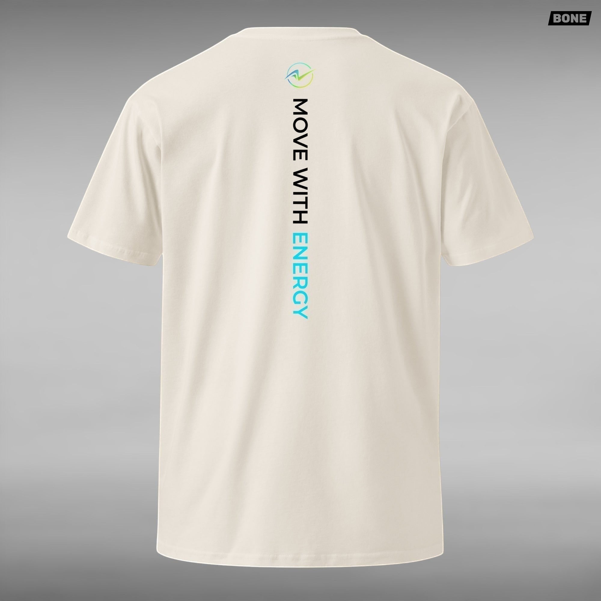 Move Vibe unisex premium cotton crew neck t-shirt in cream with vertical Energy In Motion back graphic