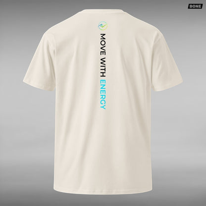 Move Vibe unisex premium cotton crew neck t-shirt in cream with vertical Energy In Motion back graphic