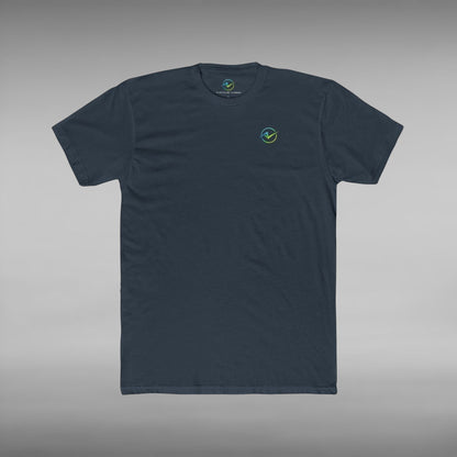 Move Vibe unisex navy blue crew neck cotton t-shirt with a small circular logo on the chest.