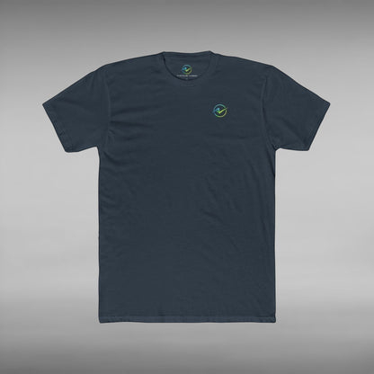 Move Vibe unisex navy blue crew neck cotton t-shirt with a small circular logo on the chest.
