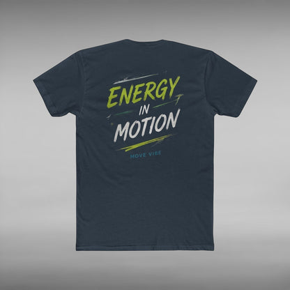 Move Vibe unisex navy cotton crew neck t-shirt featuring Energy in Motion graphic print on the back
