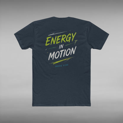 Move Vibe unisex navy cotton crew neck t-shirt featuring Energy in Motion graphic print on the back