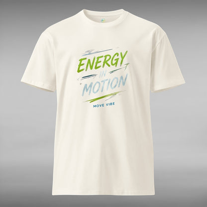 Move Vibe unisex off-white combed cotton crew neck t-shirt with Energy In Motion graphic print on the front