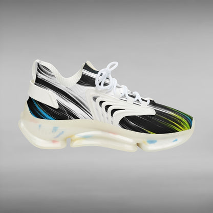 Move Vibe performance running sneakers featuring a black and white abstract mesh upper with vibrant neon accents.